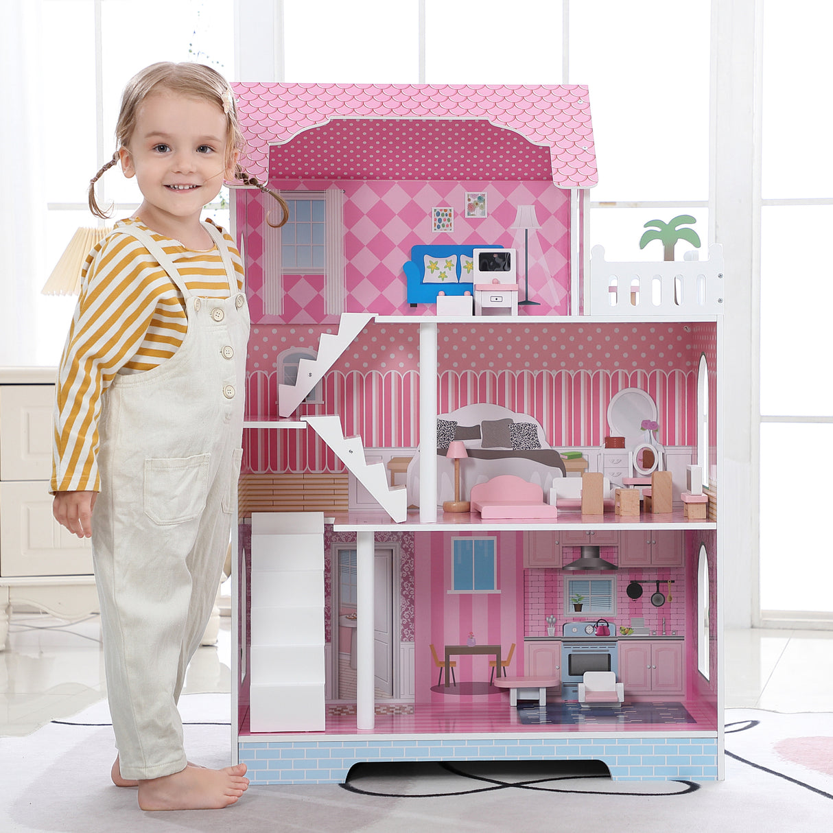 ALL 4 KIDS 3 Level Quinn Dollhouse with Furniture