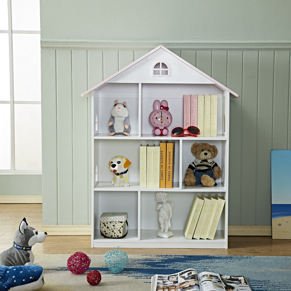 ALL 4 KIDS Veronica Girls‘s Pink Roof Dollhouse Bookcase