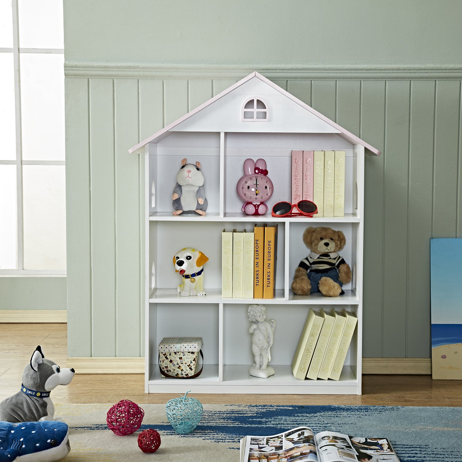 ALL 4 KIDS Veronica Girls‘s Pink Roof Dollhouse Bookcase