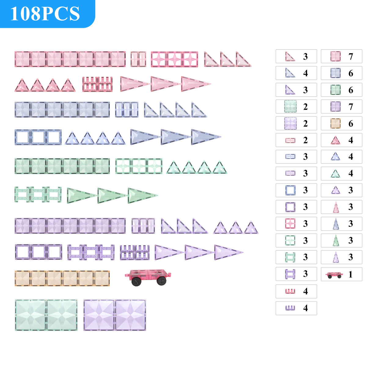 MNTL Classic Magnetic Tile 108 Pcs