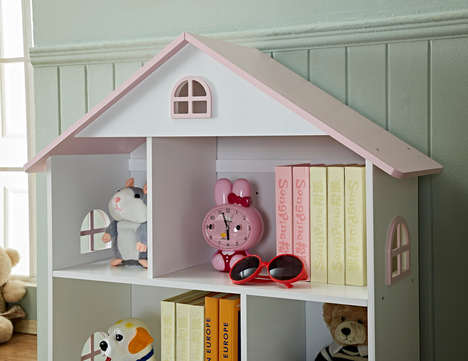ALL 4 KIDS Veronica Girls‘s Pink Roof Dollhouse Bookcase