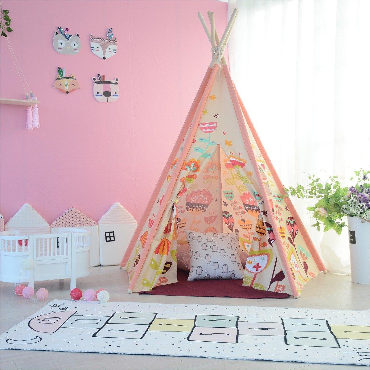 All 4 Kids Nora Large Pink Blooming Kids Teepee Tent