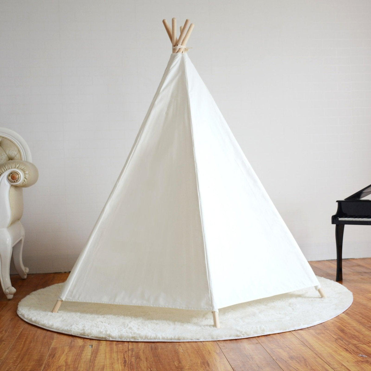 All 4 Kids Lily White Cotton Canvas Kids Hexagonal Teepee Tent
