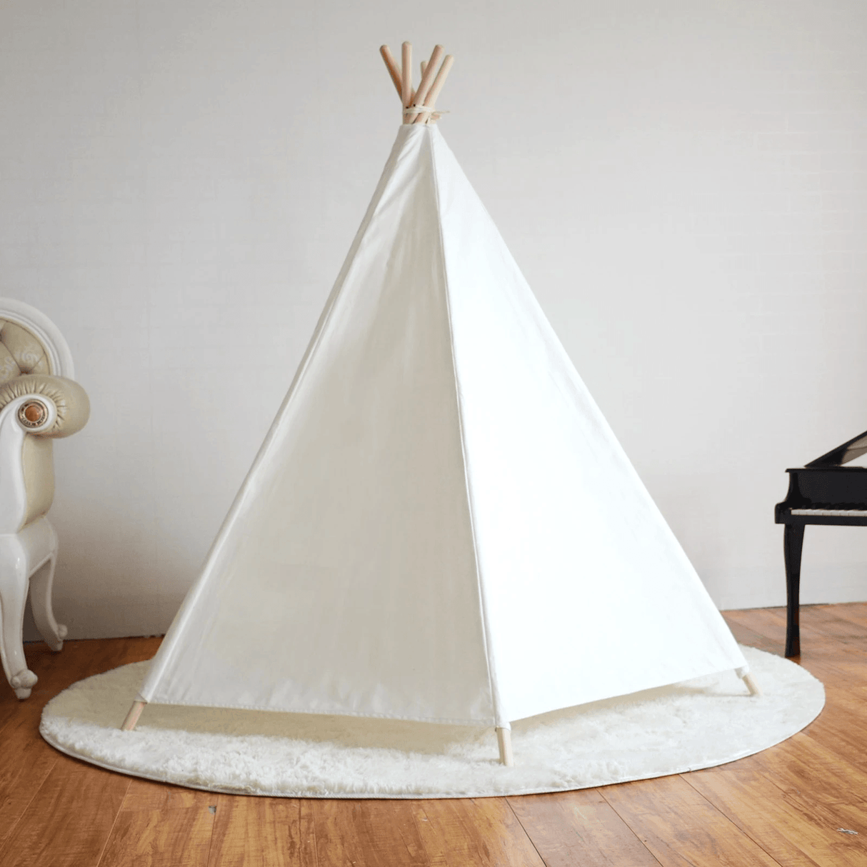 All 4 Kids Lily White Cotton Canvas Kids Hexagonal Teepee Tent