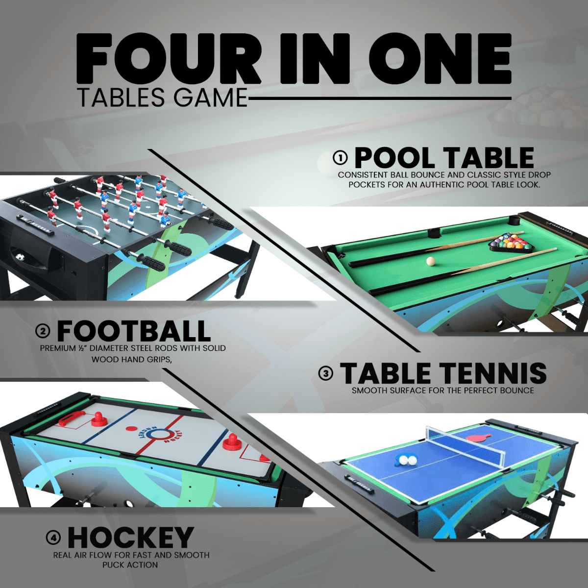 All 4 Kids Jayden 4 in 1 4FT Activity Entertainment Play Pool Table