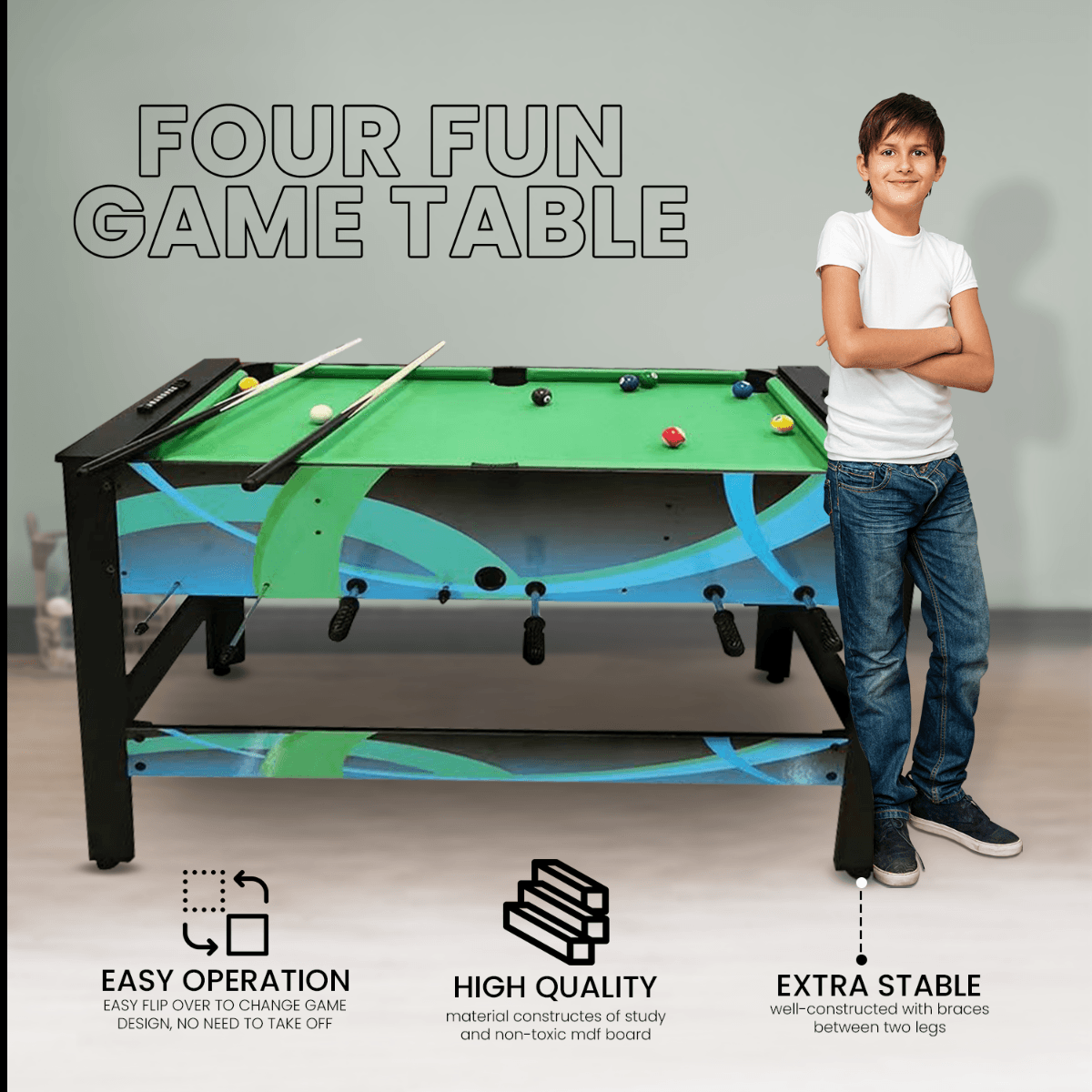All 4 Kids Jayden 4 in 1 4FT Activity Entertainment Play Pool Table