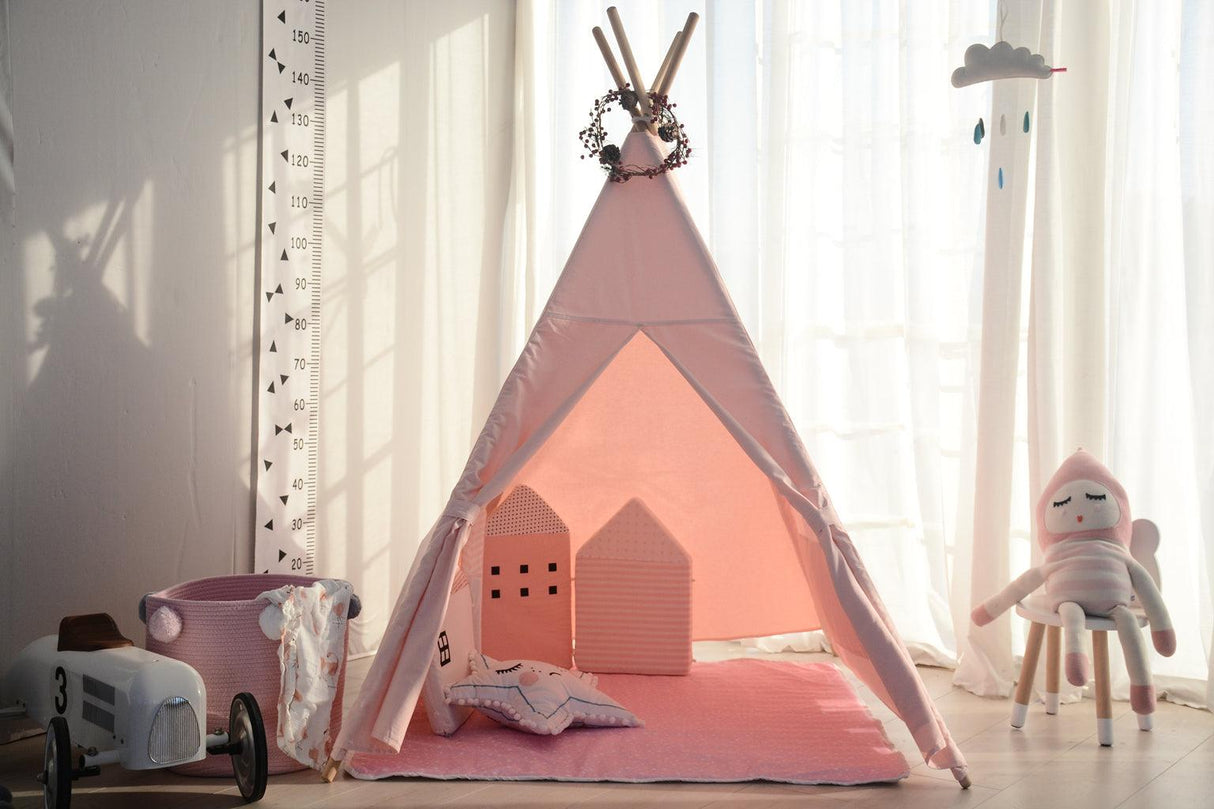 All 4 Kids Sofia Pink Cotton Canvas Kids Square Teepee Tent with Flag