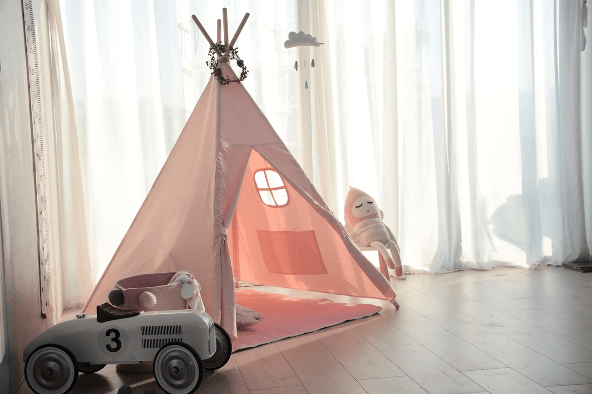 All 4 Kids Sofia Pink Cotton Canvas Kids Square Teepee Tent with Flag