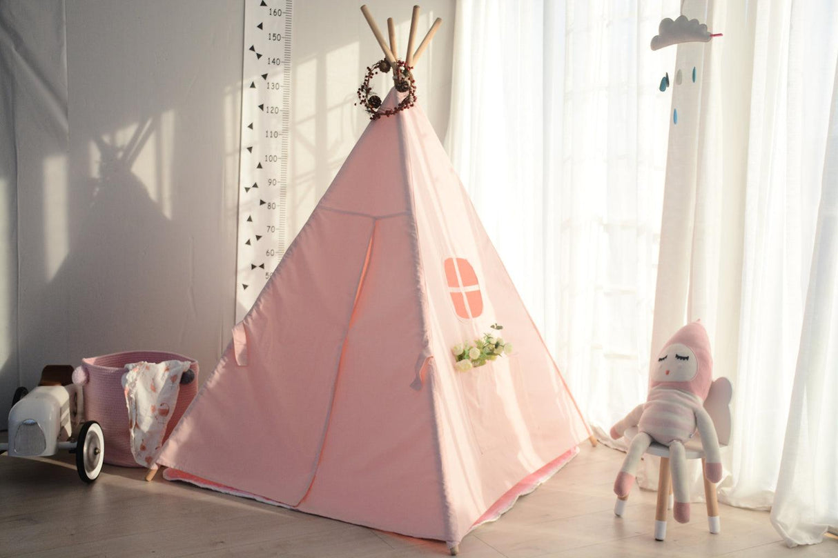 All 4 Kids Sofia Pink Cotton Canvas Kids Square Teepee Tent with Flag