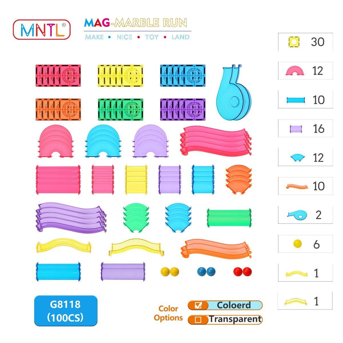 MNTL Magnetic Tiles Marble Run 100 Pcs Set