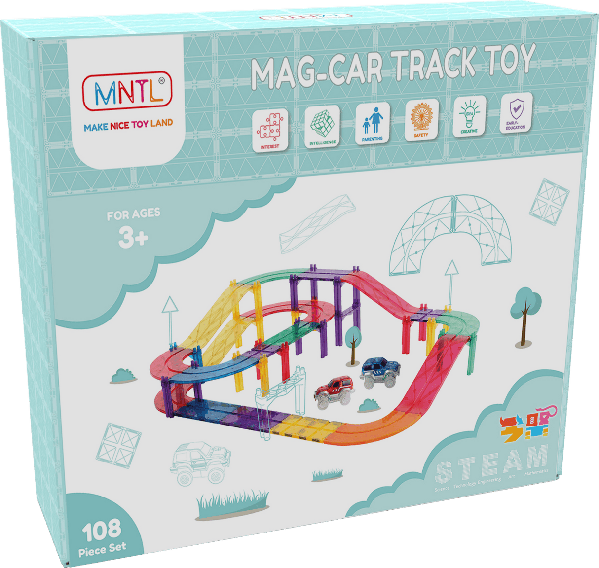 MNTL Magnetic Car Track Set 108 Pieces
