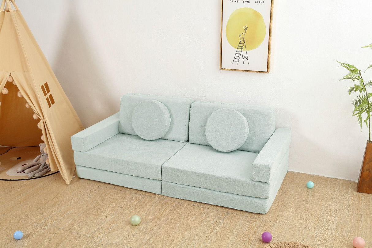 All 4 Kids Ethan 10 PCS Modular Play Couch - Green