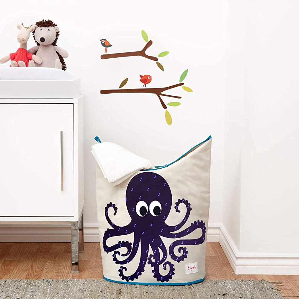 3 Sprouts Laundry Hamper - Purple Octopus