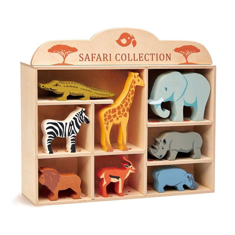 Tender Leaf Toys Wooden Safari Animal Display Shelf Set