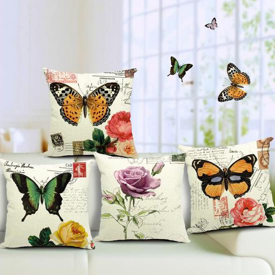 All 4 Kids 45cm Square Throw Pillow Cushion Cover - Butterfly and Flower