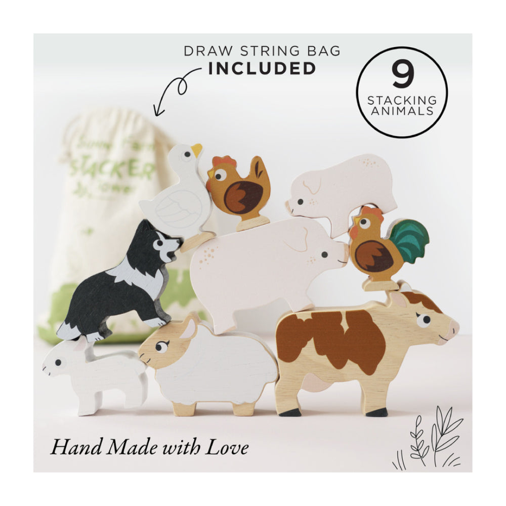 Le Toy Van Farmyard Stacking Animals & Bag - 10 Piece