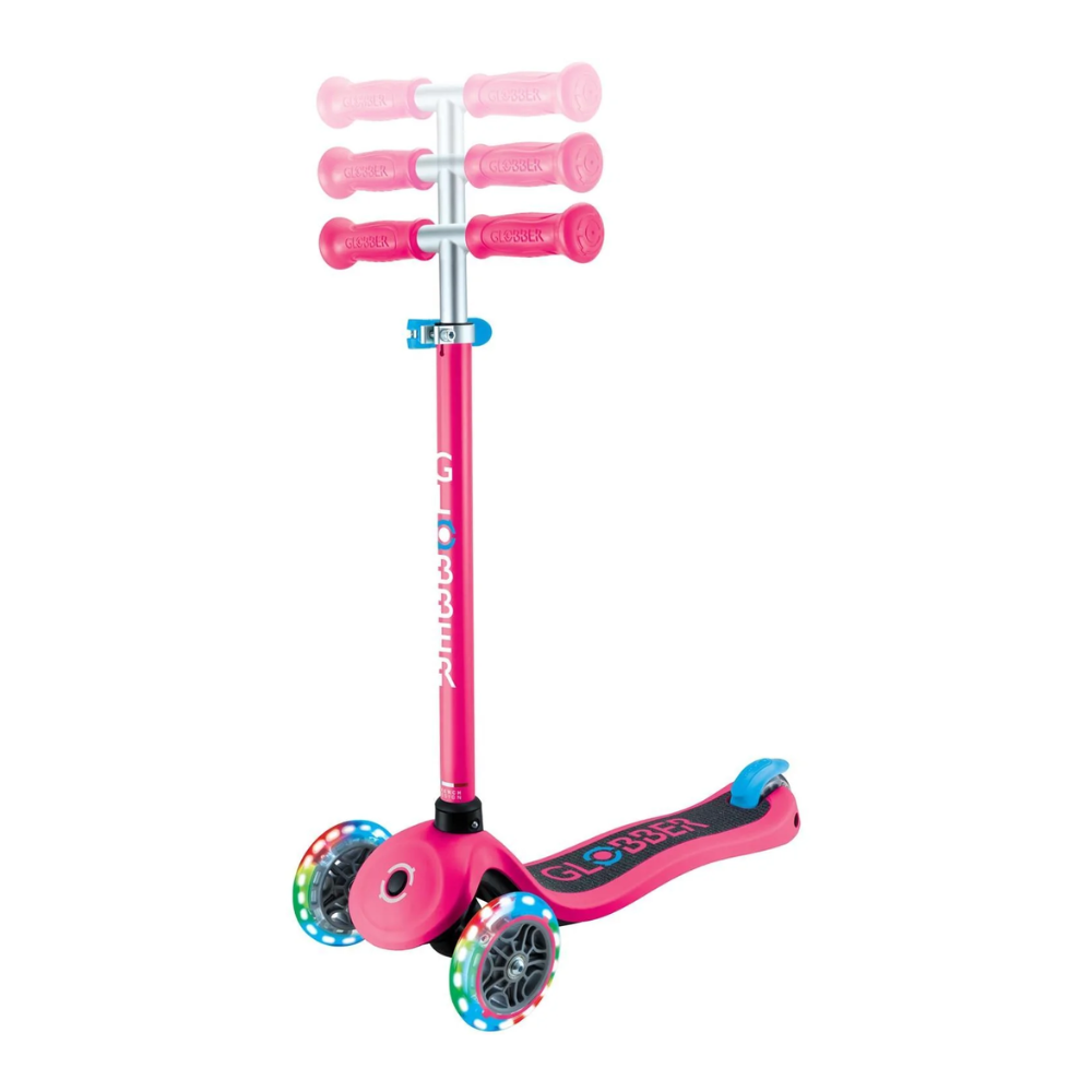 Globber Primo PLUS Scooter with Lights - Fuchsia Pink / Sky Blue
