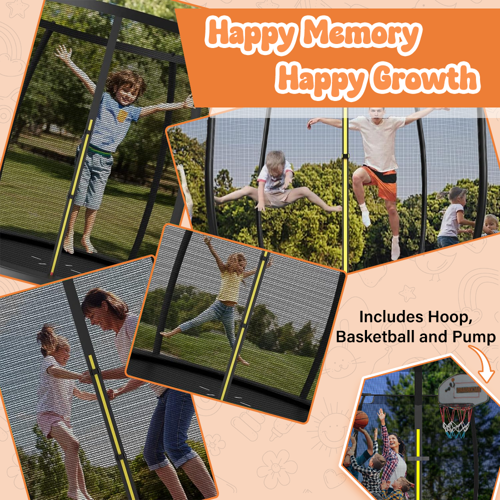 ALL 4 KIDS 8 FT Jump Zone Spring Trampoline with Basketball Board