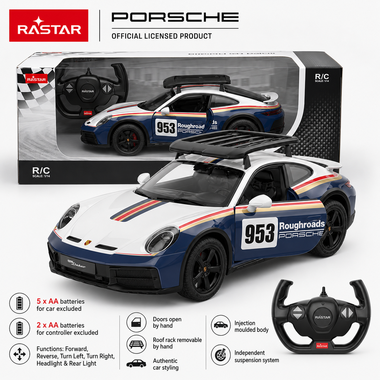 Rastar Licensed 1:14 Porsche 911 Dakar Performance Remote Control Car