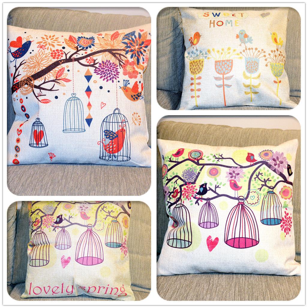 All 4 Kids 45cm Square Throw Pillow Cushion Cover - Spring Bird