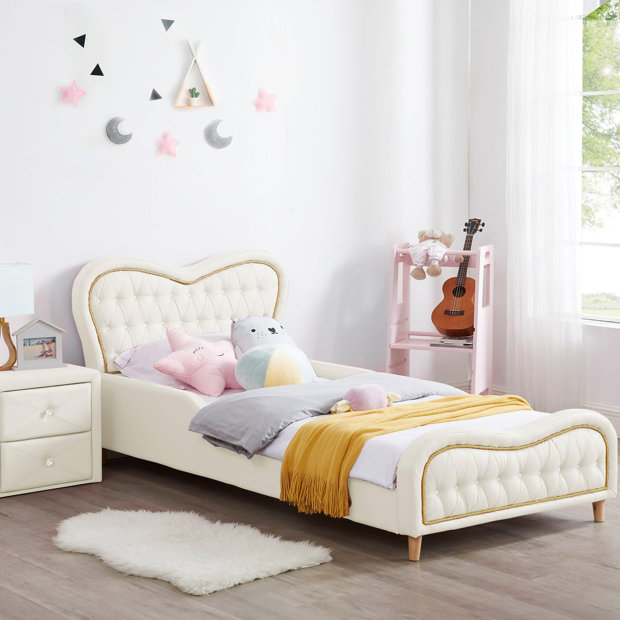 ALL 4 KIDS Brooklyn Heart PU Leather Single Upholstered Bed - White