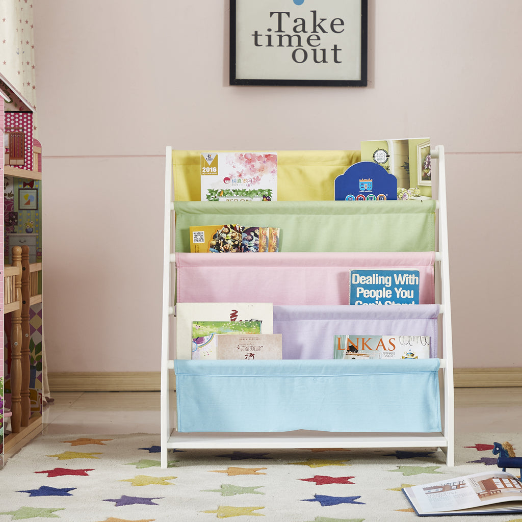 ALL 4 KIDS Charlie White Kids Wooden Canvas Sling Magazine Bookcase