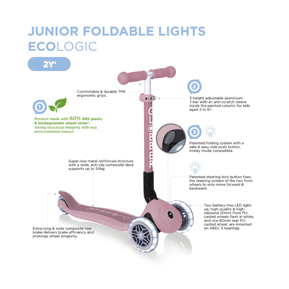 Globber ECOLOGIC JUNIOR Foldable Scooter with Lights - Blueberry
