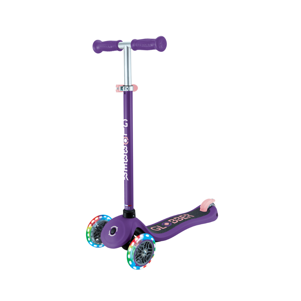 Globber Primo V2 Scooter with Lights and Griptape - Purple/ Pastel Pink