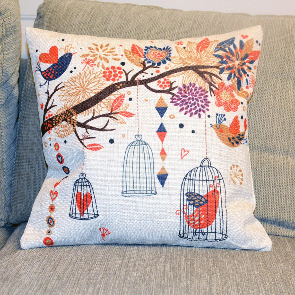 All 4 Kids 45cm Square Throw Pillow Cushion Cover - Spring Bird