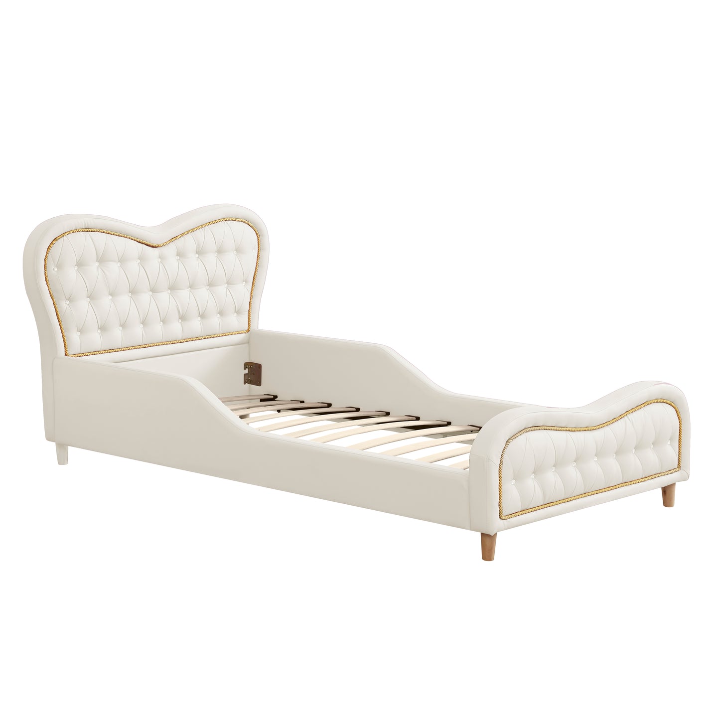 ALL 4 KIDS Brooklyn Heart PU Leather Single Upholstered Bed and Bedside Set- White