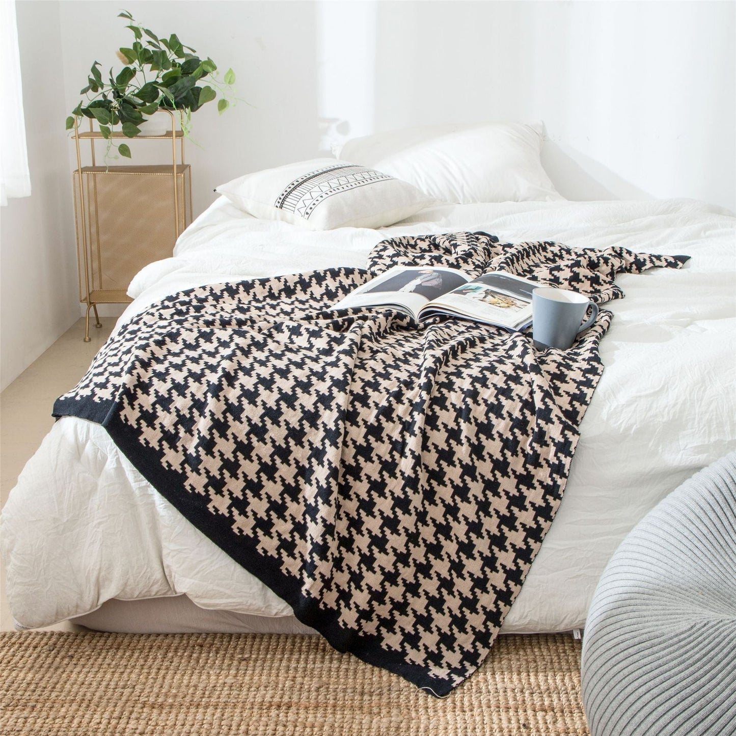 All 4 Kids Houndstooth Soft Pattern Knitted Throw Blanket