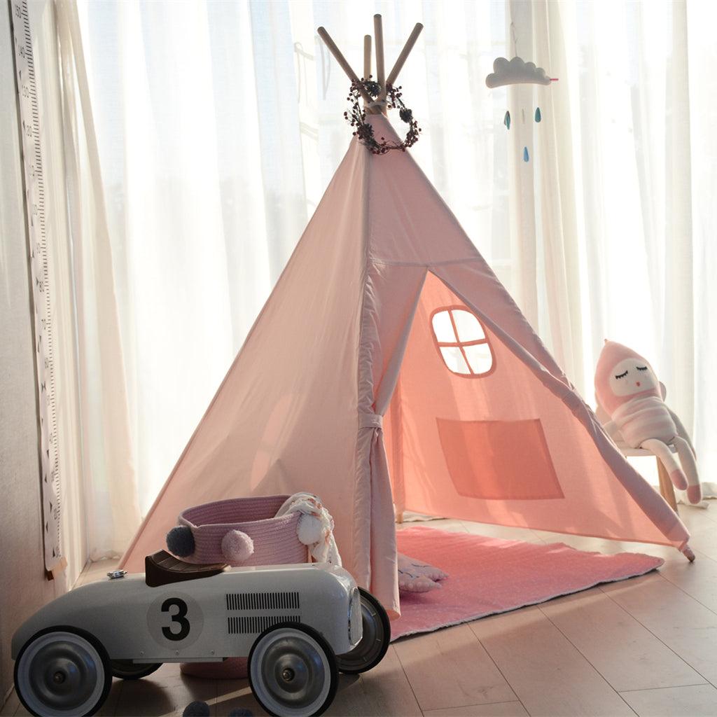 All 4 Kids Sofia Pink Cotton Canvas Kids Square Teepee Tent with Flag