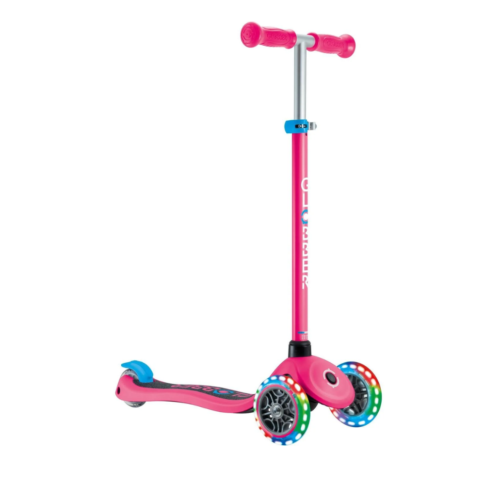 Globber Primo PLUS Scooter with Lights - Fuchsia Pink / Sky Blue