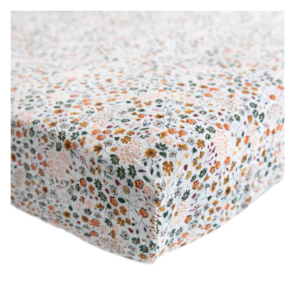 Little Unicorn Muslin Fitted Cot Sheet - Florals - Pressed Petal