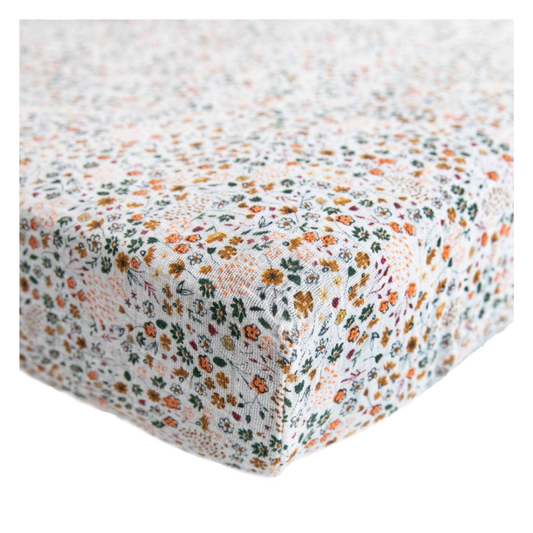 Little Unicorn Muslin Fitted Cot Sheet - Florals - Pressed Petal