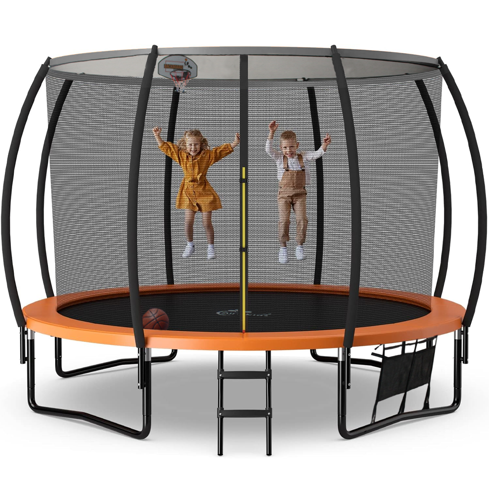 ALL 4 KIDS 8 FT Jump Zone Spring Trampoline with Basketball Board
