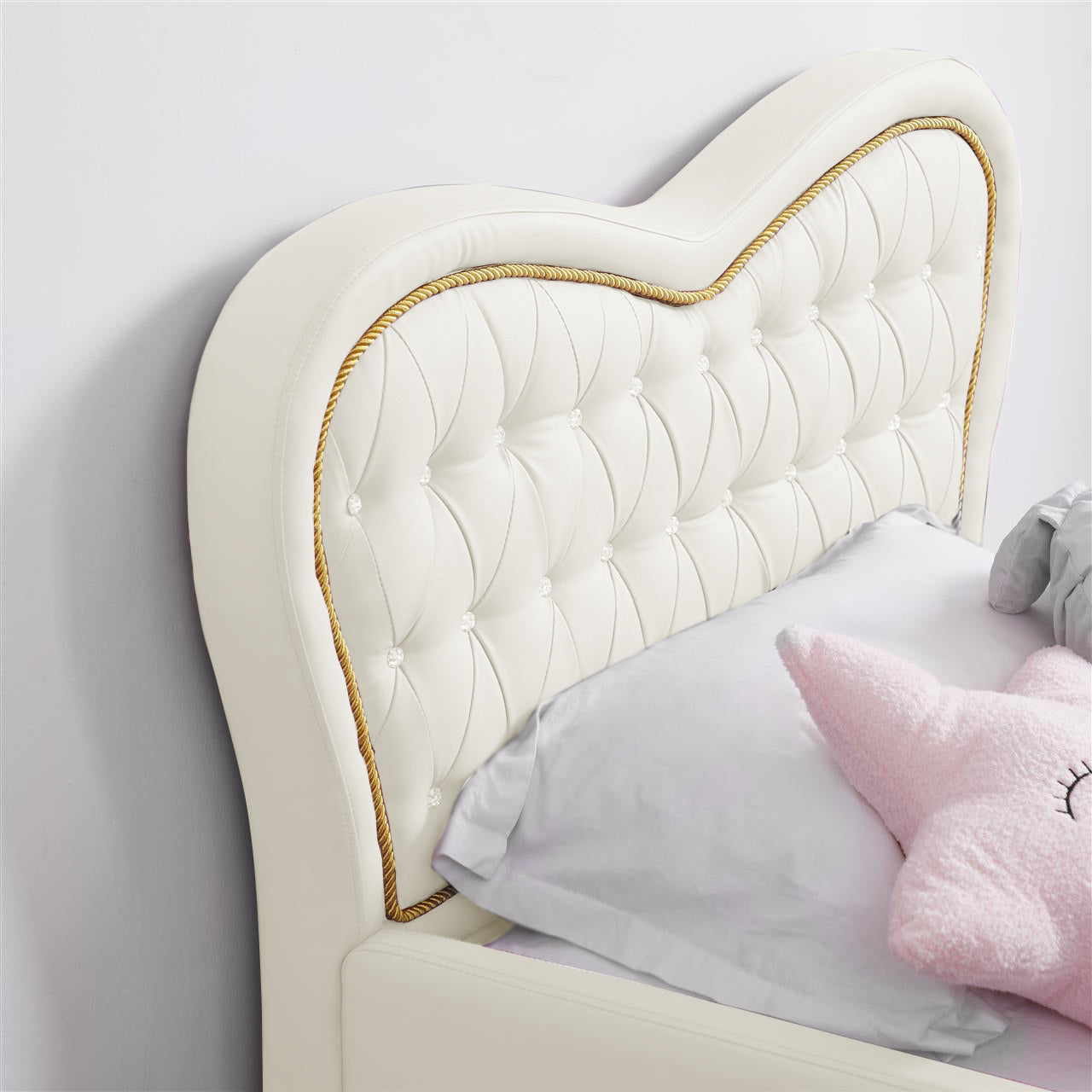 ALL 4 KIDS Brooklyn Heart PU Leather Single Upholstered Bed - White