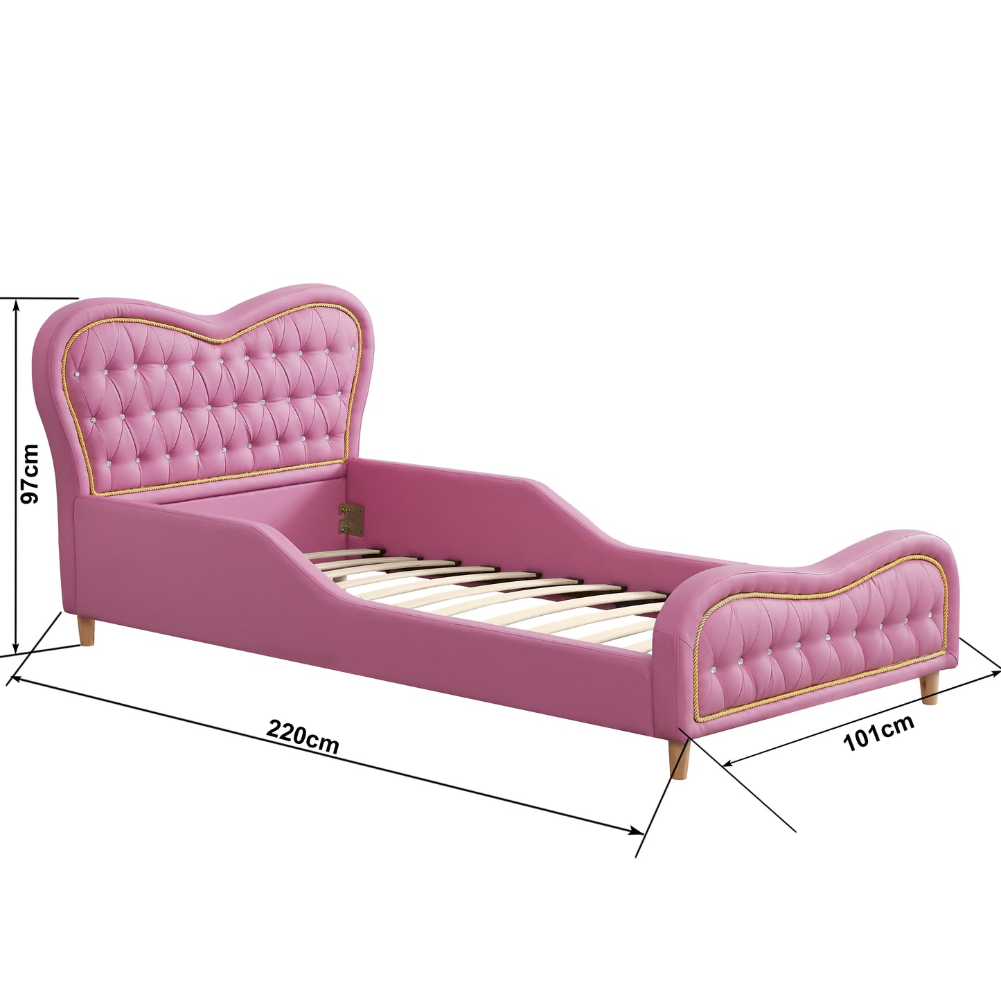 ALL 4 KIDS Brooklyn Heart PU Leather Single Upholstered Bed and Bedside Set- Pink