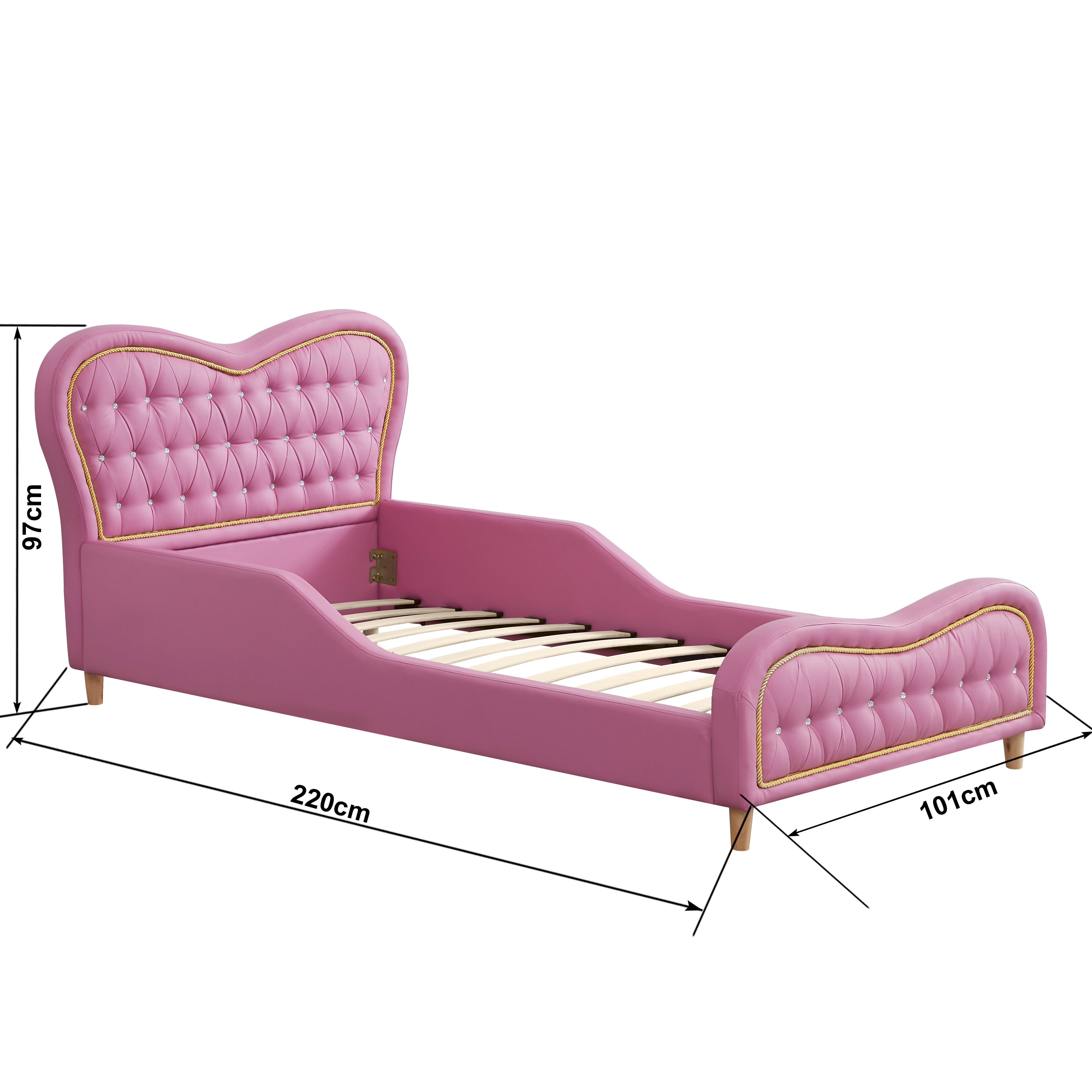 ALL 4 KIDS Brooklyn Heart PU Leather Single Upholstered Bed and Bedside Set- Pink