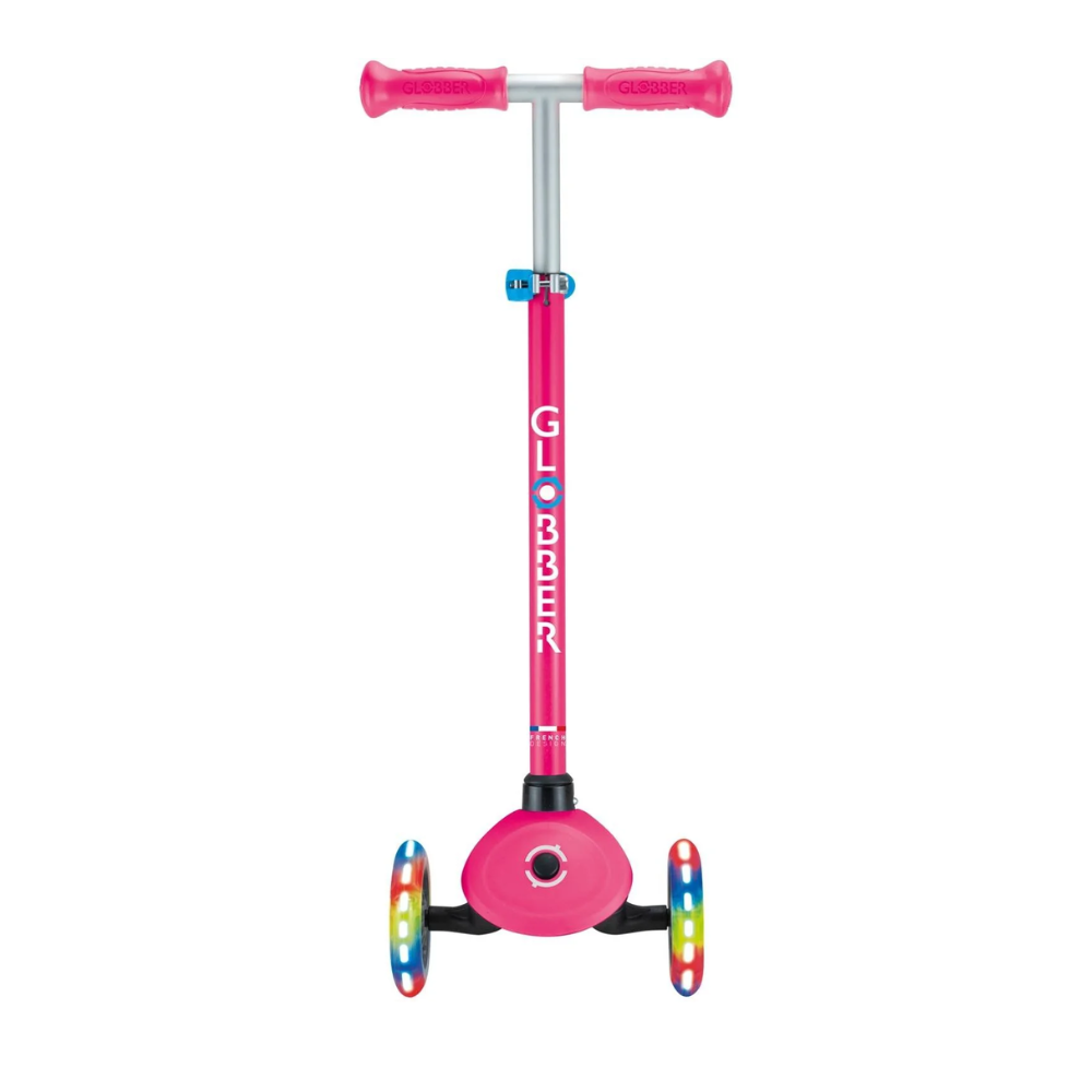Globber Primo PLUS Scooter with Lights - Fuchsia Pink / Sky Blue