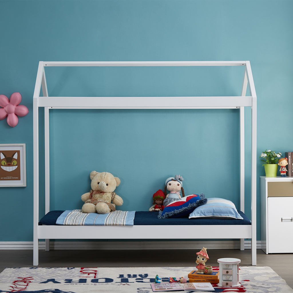 ALL 4 KIDS Layla White Wooden House Single Bed with Under Bed Storage