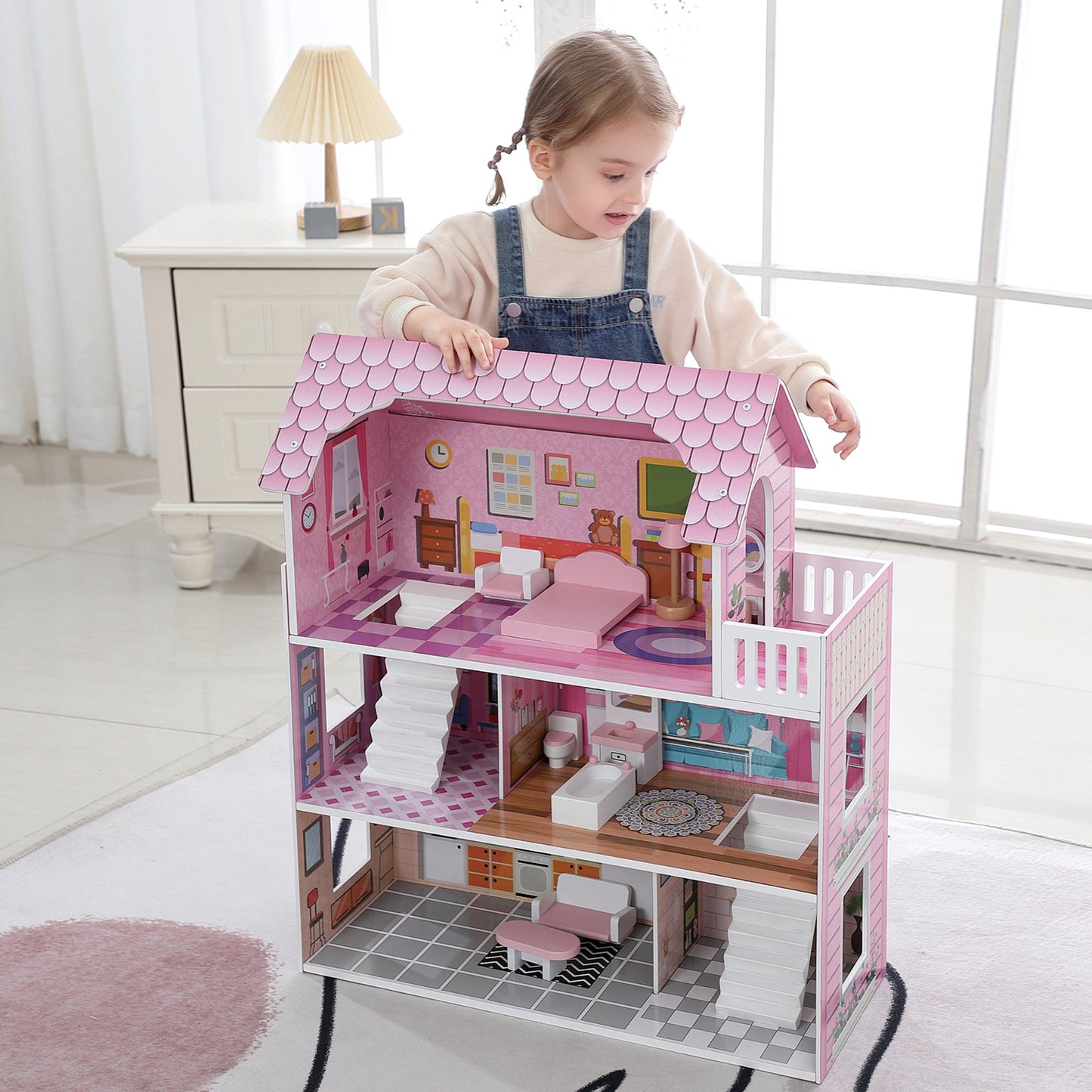 ALL 4 KIDS 3 Level Paisley Dollhouse with Furniture