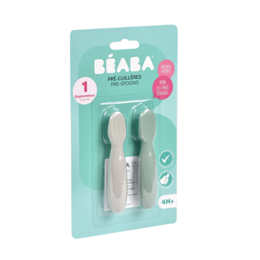 Beaba Silicone Pre-Spoons 2 Pack - Sage Green/Velvet Grey