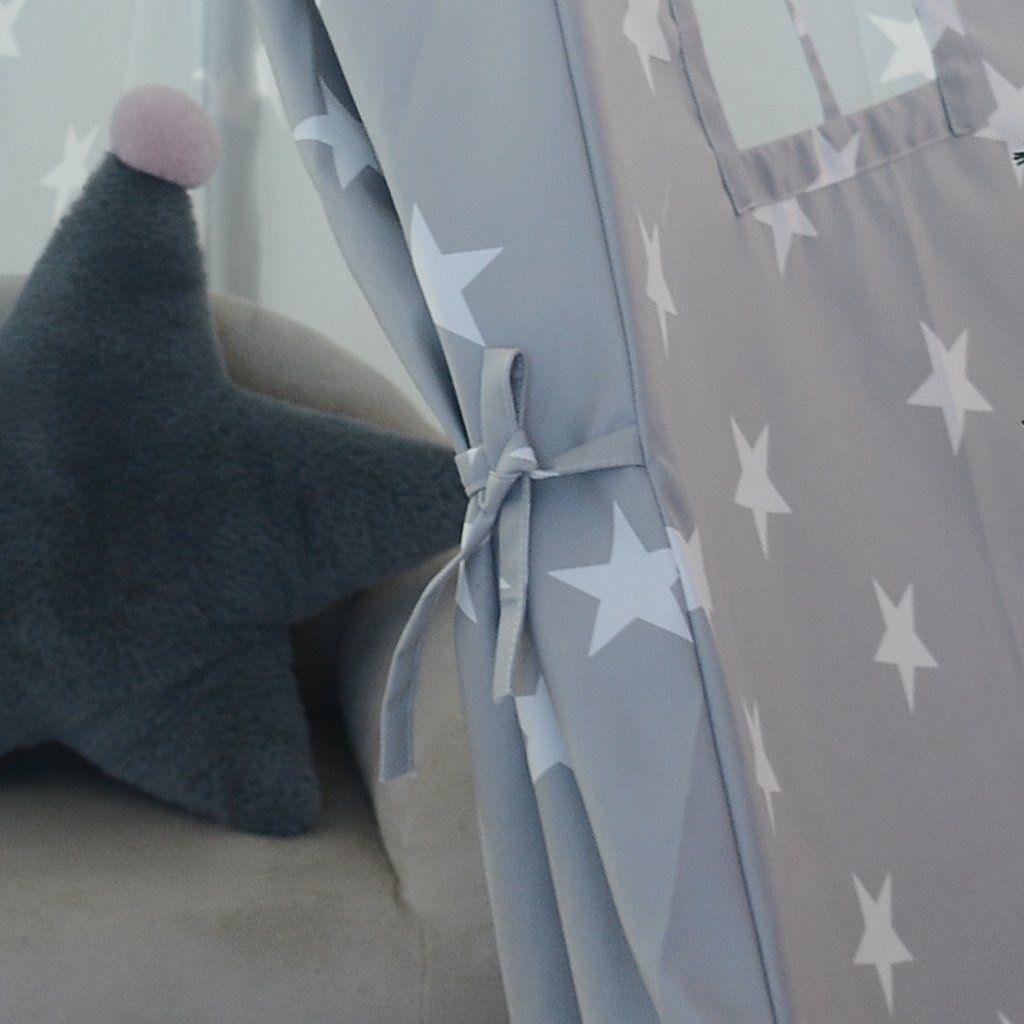 All 4 Kids Ethan Cotton Canvas Kids Grey Star Square Teepee Tent