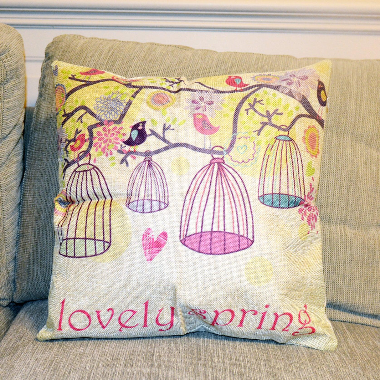 All 4 Kids 45cm Square Throw Pillow Cushion Cover - Spring Bird