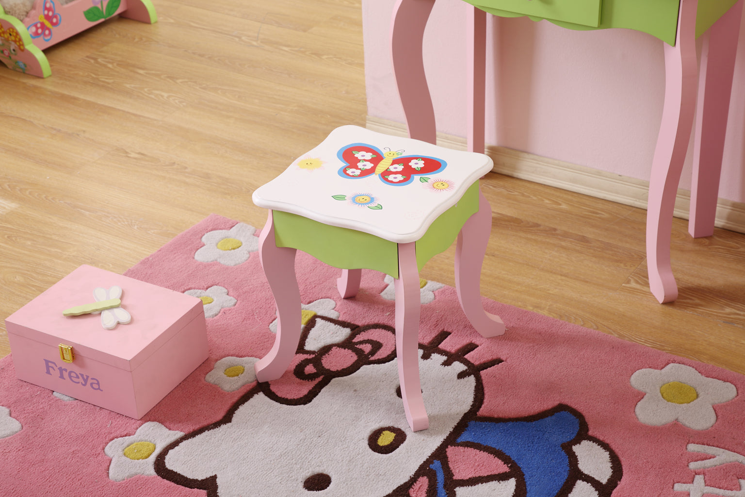 All 4 Kids Layla Girls Flower Vanity Set with Stool