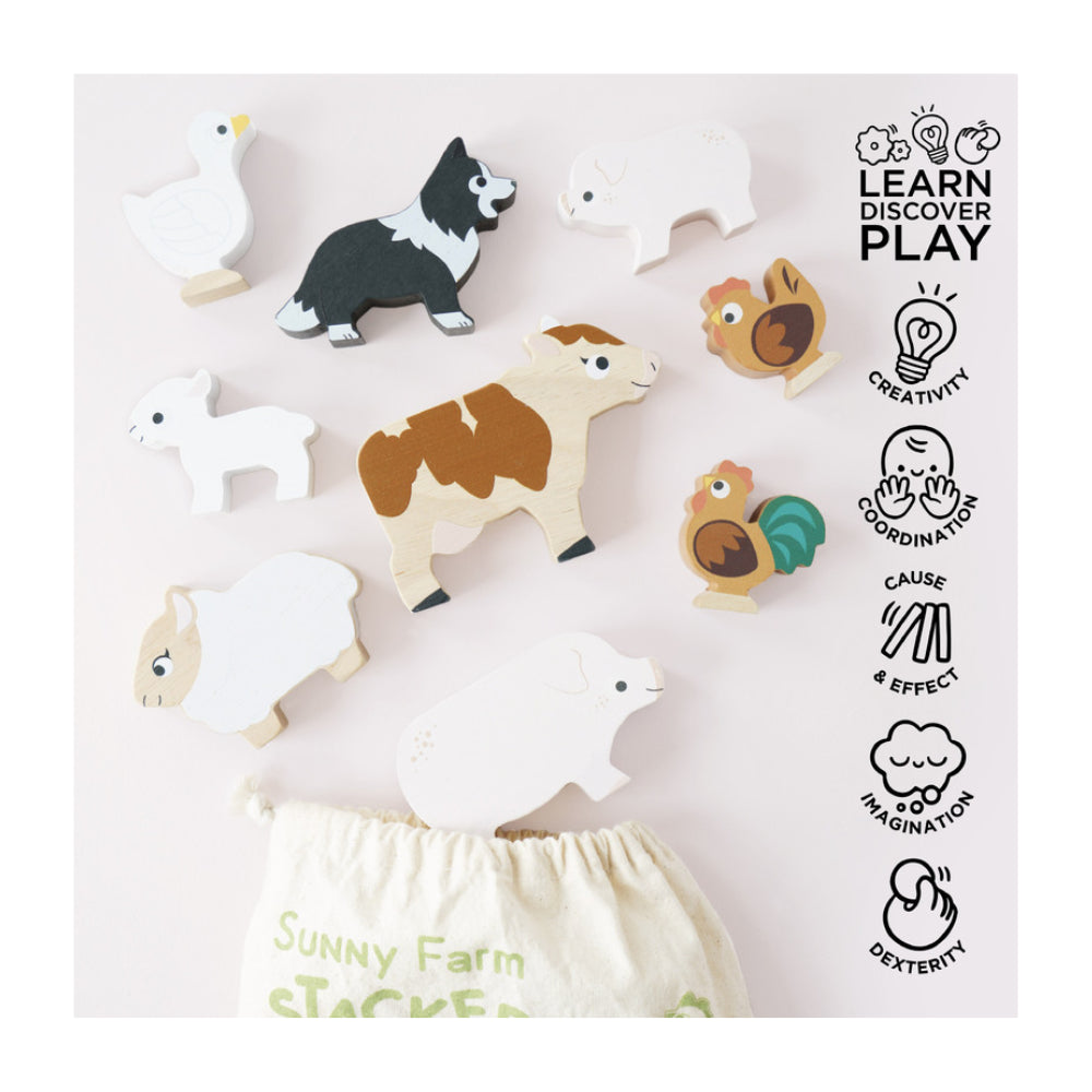 Le Toy Van Farmyard Stacking Animals & Bag - 10 Piece