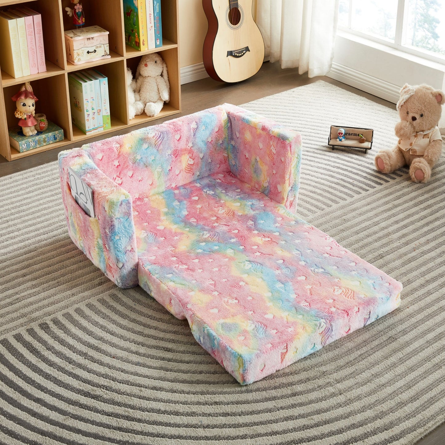 All 4 Kids Rainbow Unicorn Glow Flip-Out Double Couch