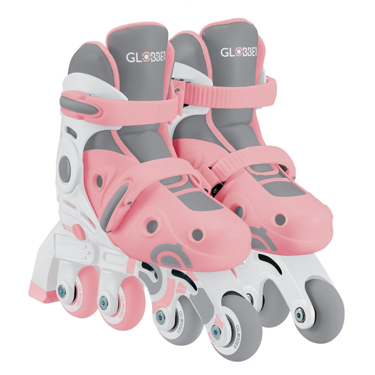 Globber 2 in 1 Learning Inline Roller Skates  for Toddlers: Size 26-29 - Pastel Pink