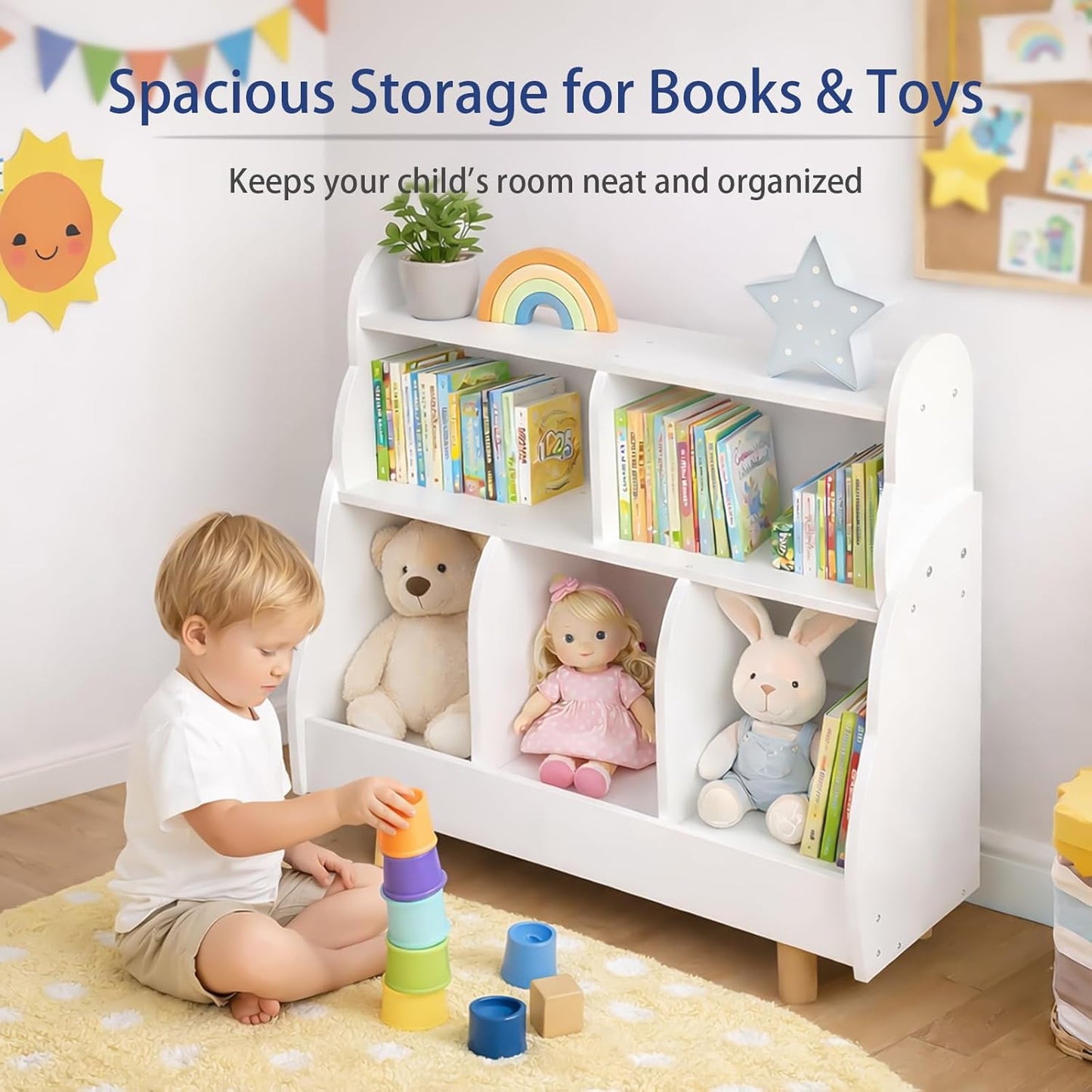 All 4 Kids Ellis Bookshelf with Toy Storage Cube